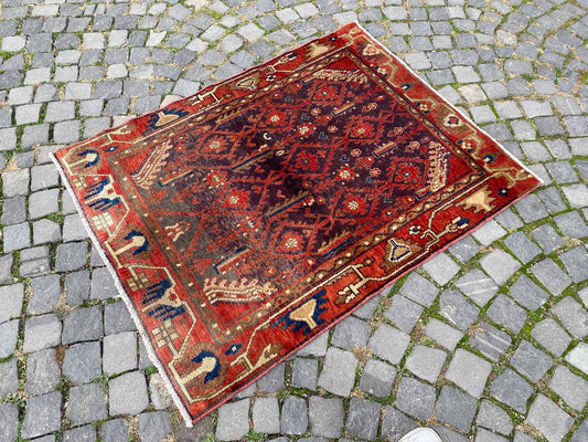 Vintage Turkish Accent Area rug 3.6 x 4.7 ft