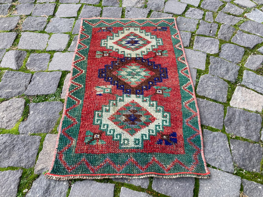 Vintage Turkish Mini Rug 1.3 x 2.3 ft