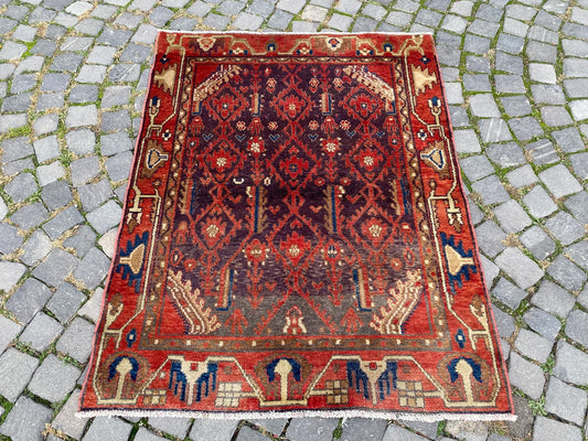 Vintage Turkish Accent Area rug 3.6 x 4.7 ft