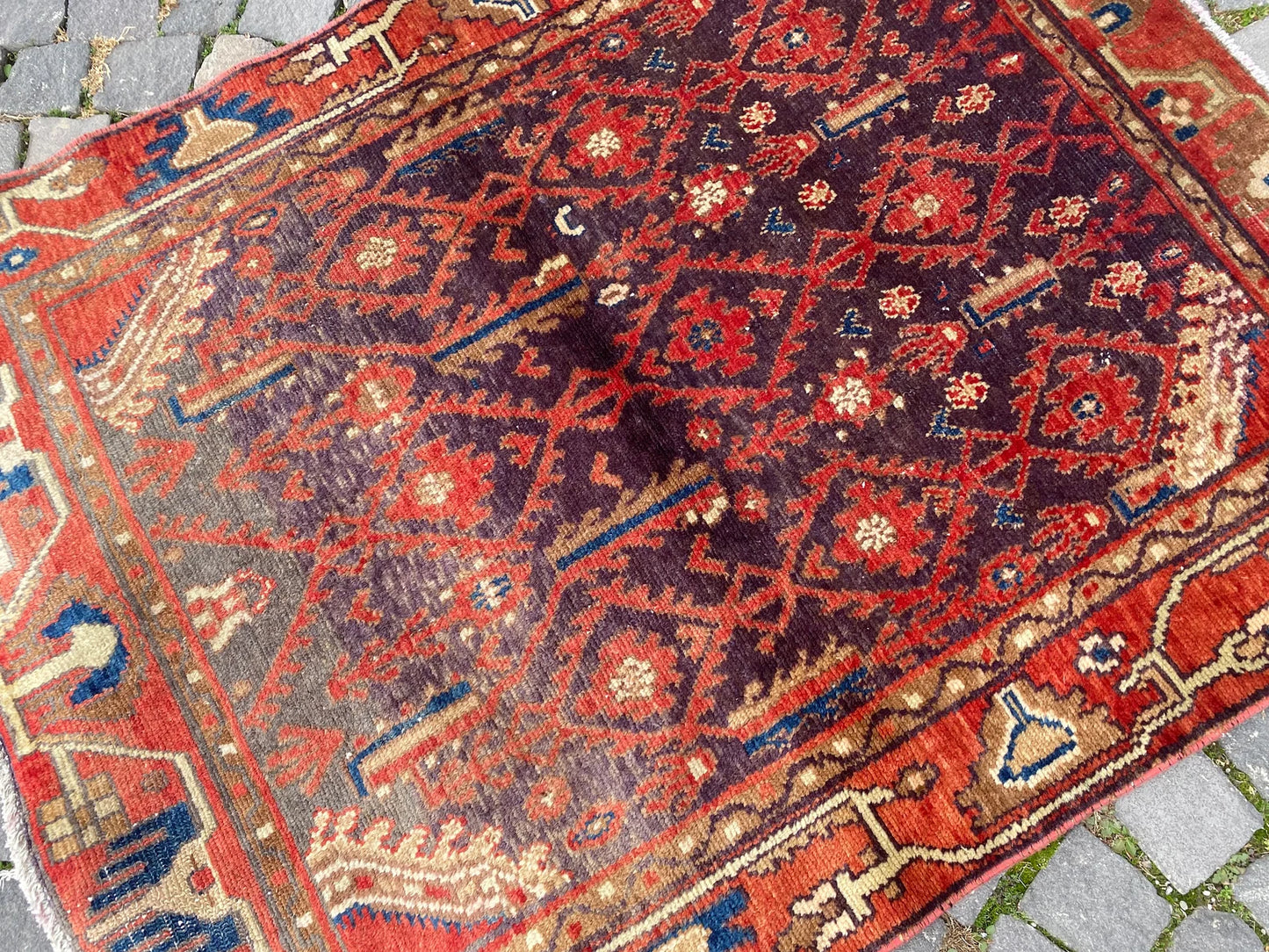 Vintage Turkish Accent Area rug 3.6 x 4.7 ft
