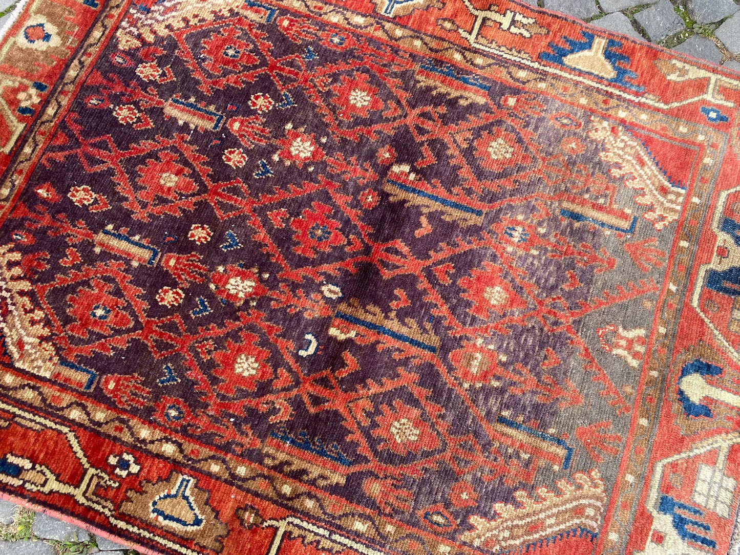 Vintage Turkish Accent Area rug 3.6 x 4.7 ft