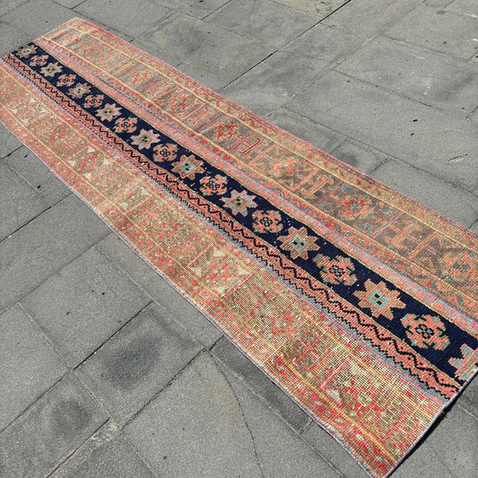 Vintage Turkish Runner Rug 2.4 X 8.9 ft