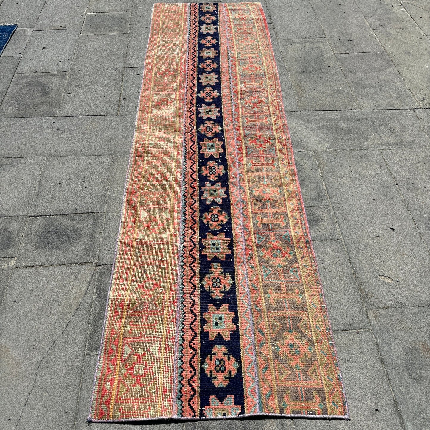 Vintage Turkish Runner Rug 2.4 X 8.9 ft