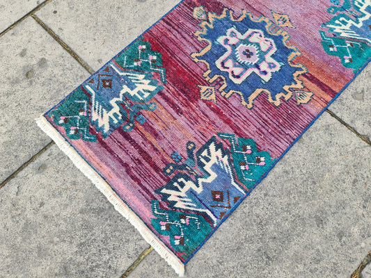 Vintage Turkish Mini Rug 1.4 x 2.9 ft