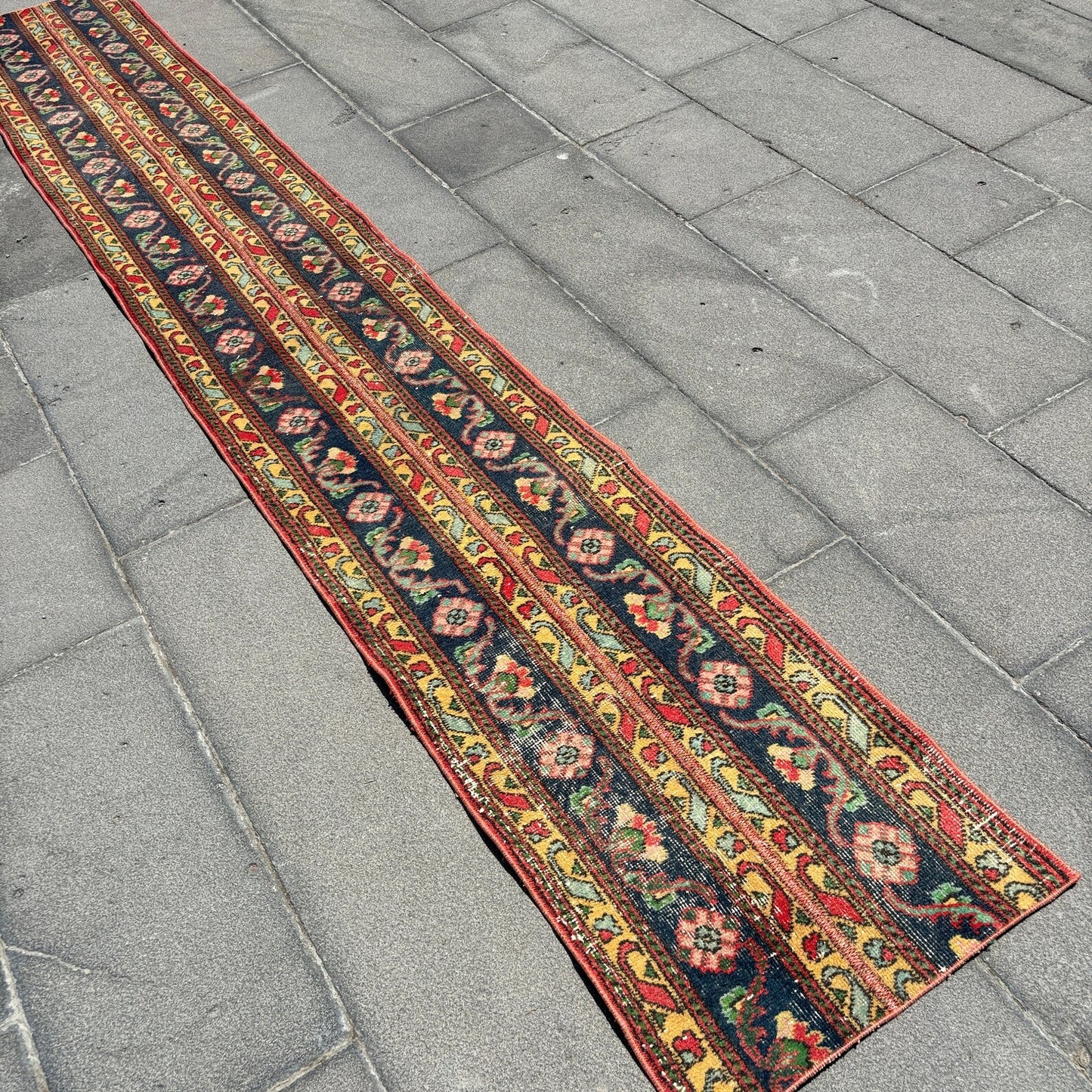 Vintage Turkish Runner Rug 1.7 x 10.6 ft