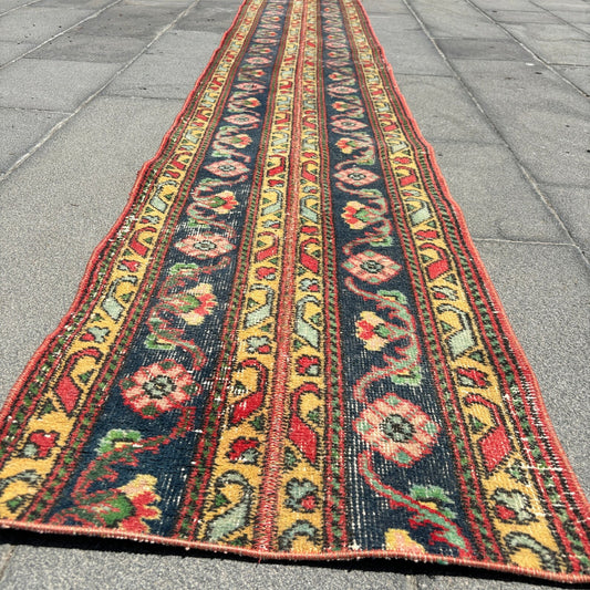 Vintage Turkish Runner Rug 1.7 x 10.6 ft