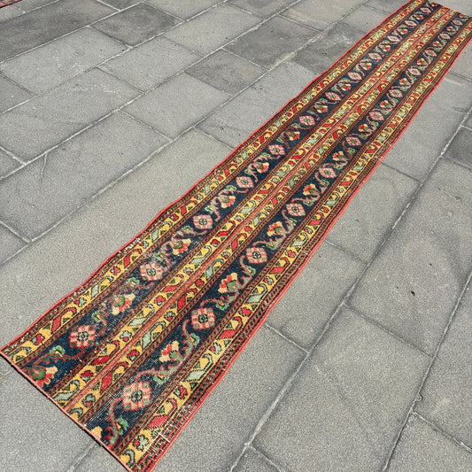 Vintage Turkish Runner Rug 1.7 x 10.6 ft