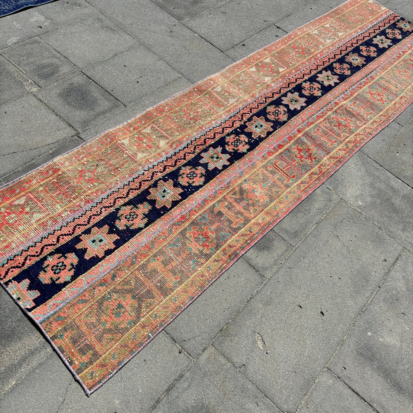 Vintage Turkish Runner Rug 2.4 X 8.9 ft