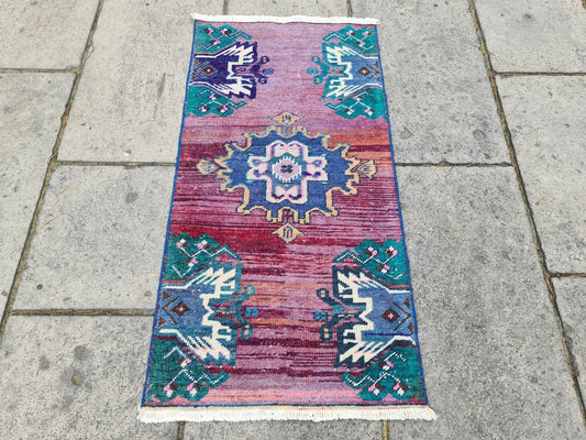 Vintage Turkish Mini Rug 1.4 x 2.9 ft