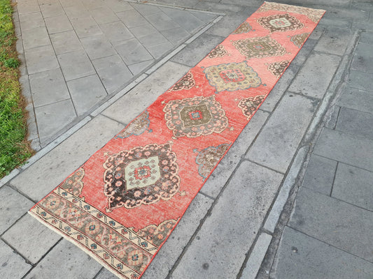 Vintage Turkish Runner Rug 2.6 x 12.6 ft