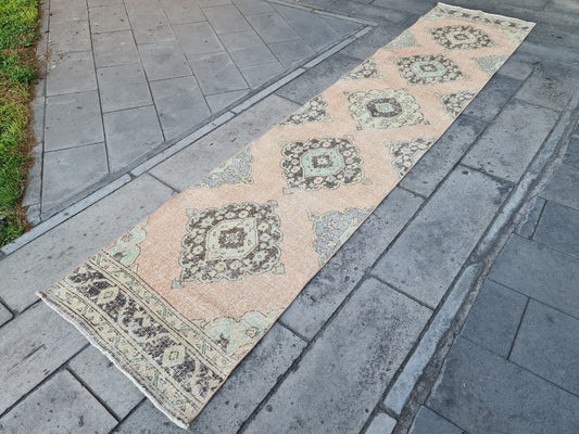 Vintage Turkish Runner Rug 2.6 x 12.4 ft