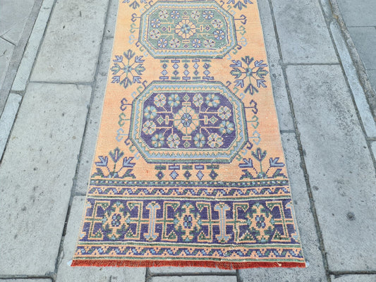 Vintage Turkish Runner Rug 2.6 x 11.7 ft