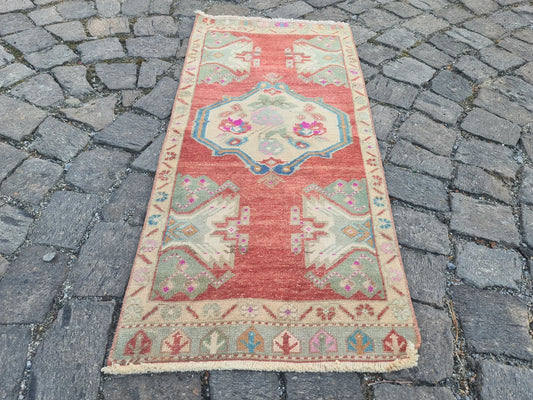 Vintage Turkish Mini Rug 1.7 x 3.8 ft