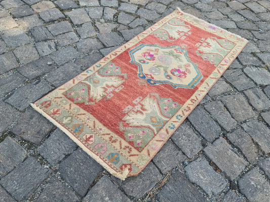 Vintage Turkish Mini Rug 1.7 x 3.8 ft