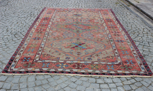 XL Vintage Soumak Accent Area Rug 7.2 x 11.8 ft