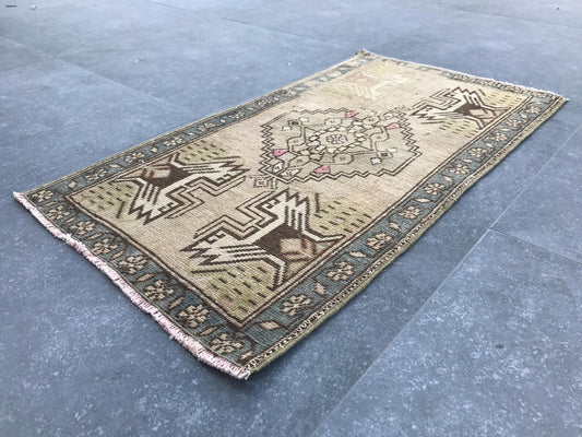 Vintage Turkish Mini Rug 1.7 x 3 ft