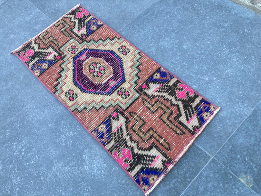 Vintage Turkish Mini Rug 1.2 x 2.6 ft