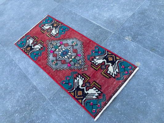 Vintage Turkish Mini Rug 1.1 x 2.7 ft