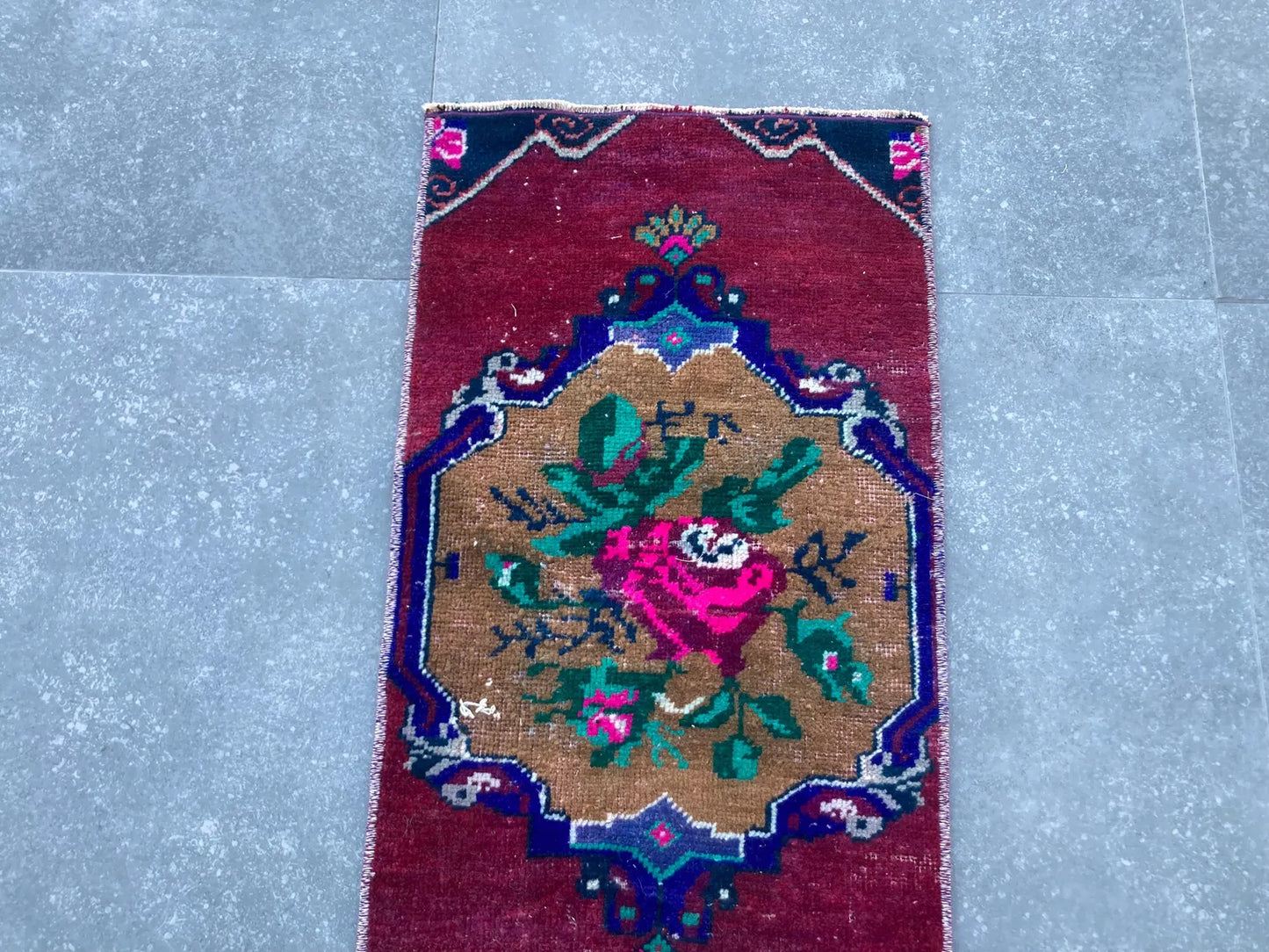 Vintage Turkish Mini Rug 1.2 x 2.6 ft