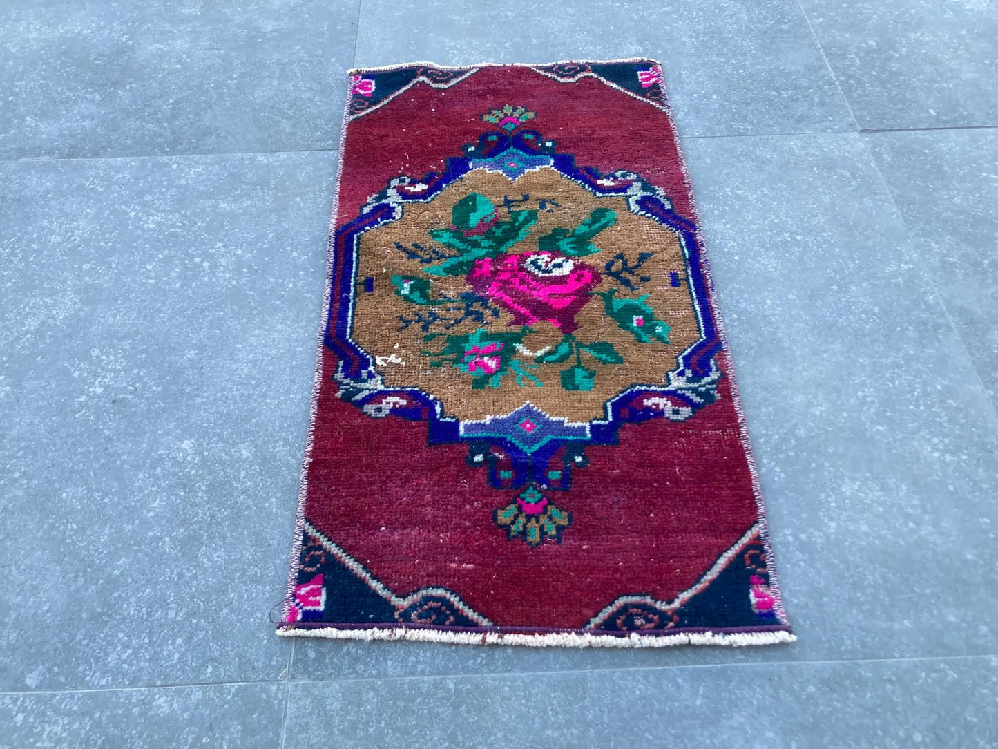 Vintage Turkish Mini Rug 1.2 x 2.6 ft