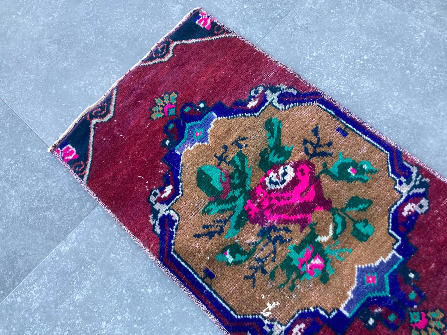 Vintage Turkish Mini Rug 1.2 x 2.6 ft