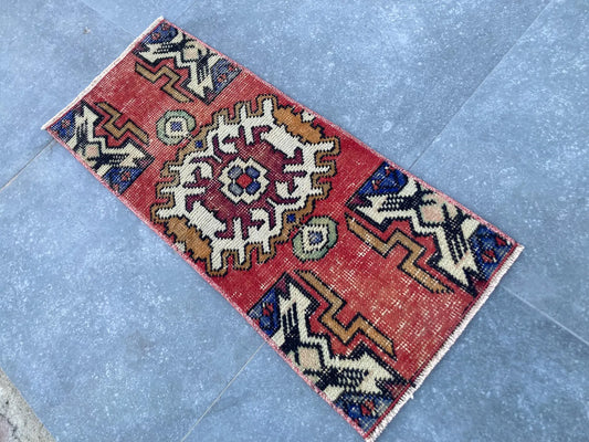 Vintage Turkish Mini Rug 1.1 x 2.6 ft