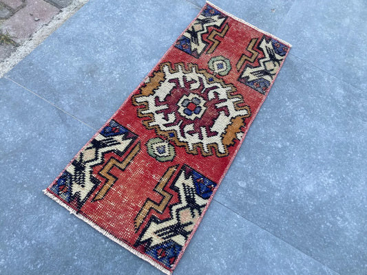 Vintage Turkish Mini Rug 1.1 x 2.6 ft