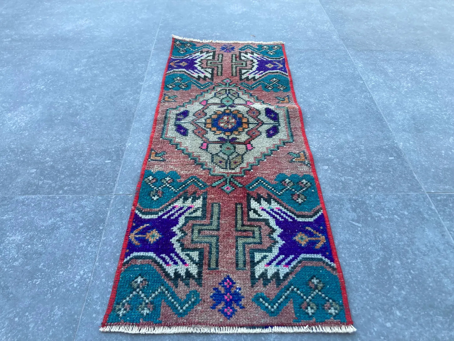 Vintage Turkish Mini Rug 1.1 x 2.9 ft