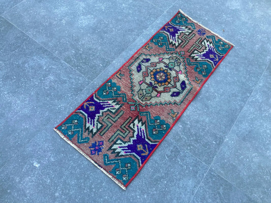 Vintage Turkish Mini Rug 1.1 x 2.9 ft