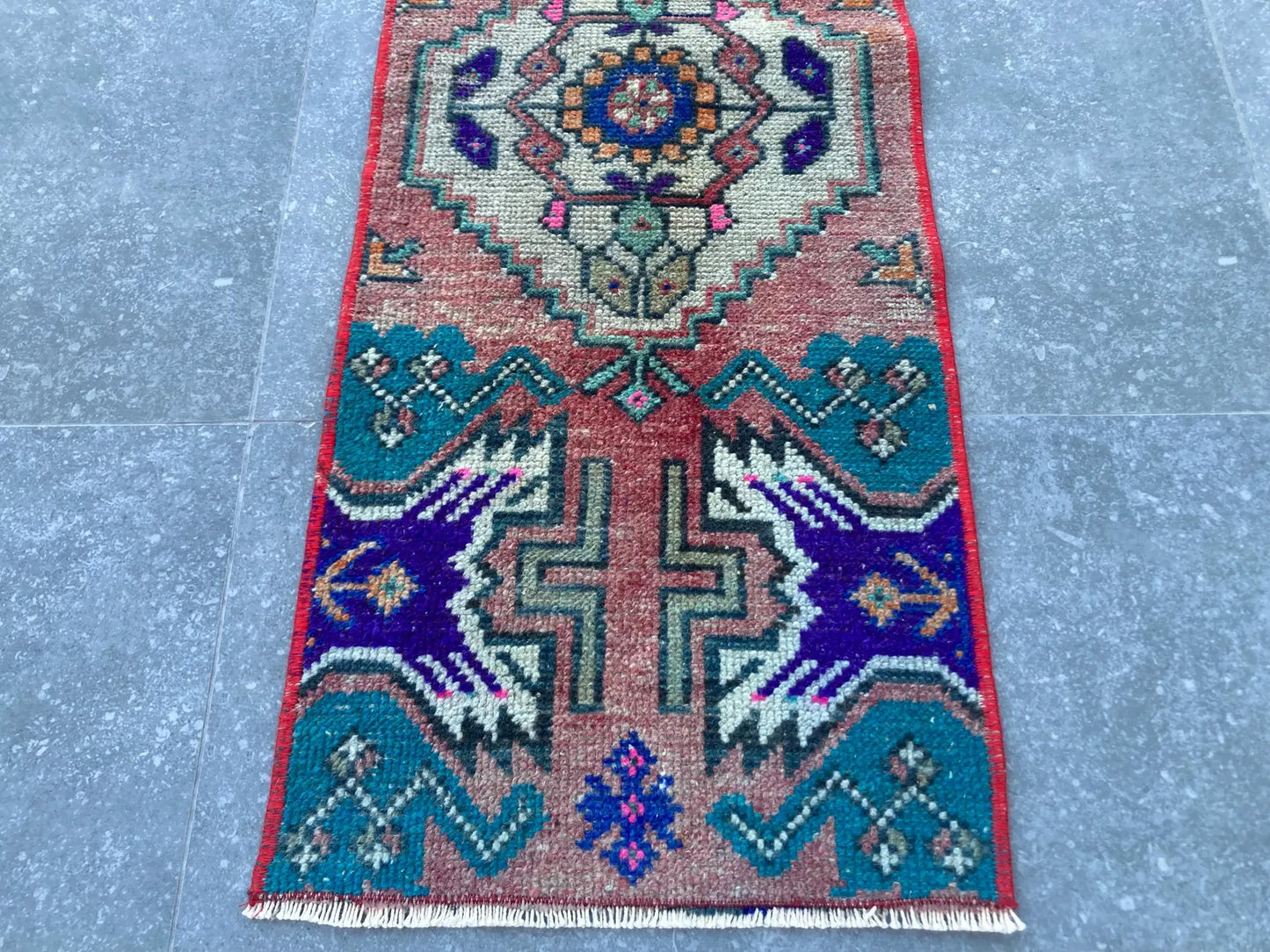 Vintage Turkish Mini Rug 1.1 x 2.9 ft