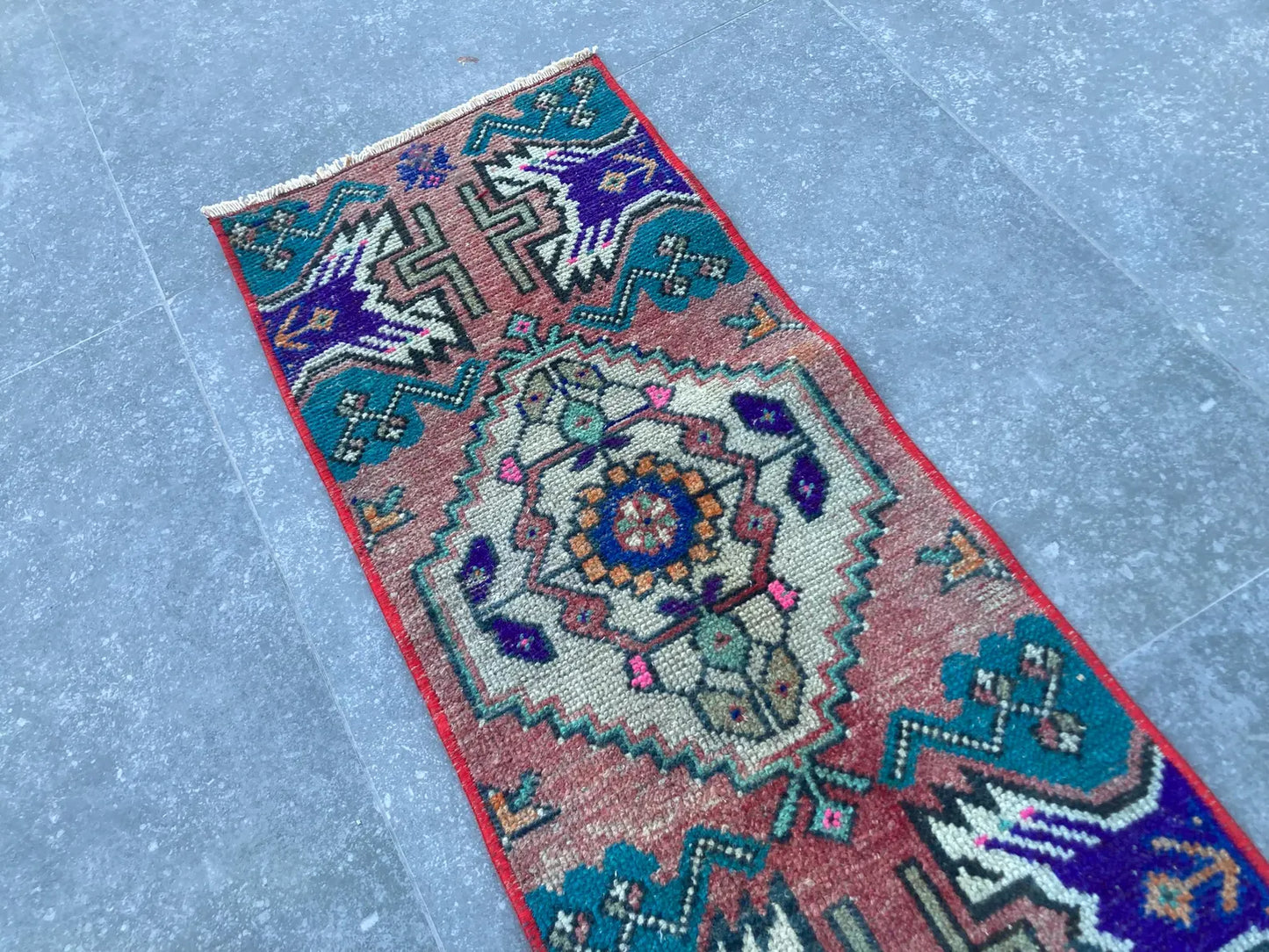 Vintage Turkish Mini Rug 1.1 x 2.9 ft