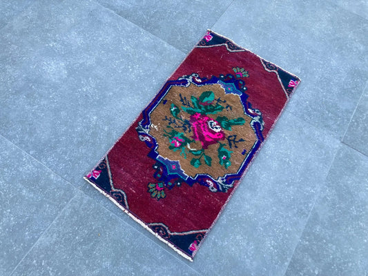 Vintage Turkish Mini Rug 1.2 x 2.6 ft