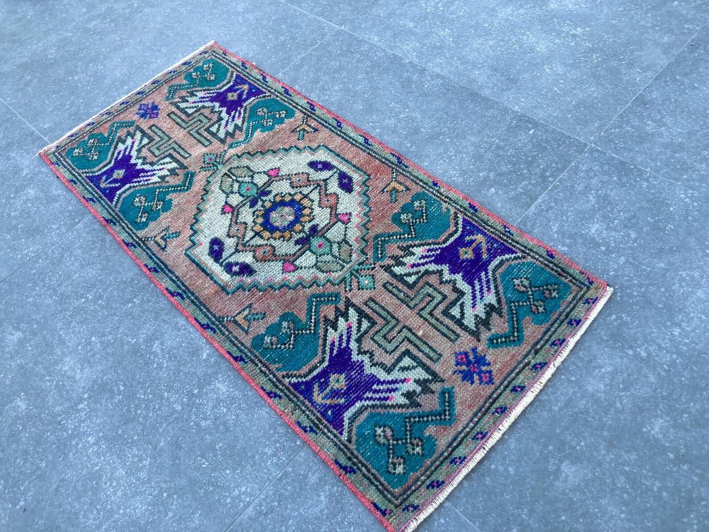 Vintage Turkish Mini Rug 1.4 x 3.2 ft