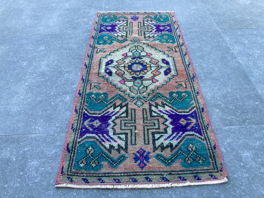 Vintage Turkish Mini Rug 1.4 x 3.2 ft