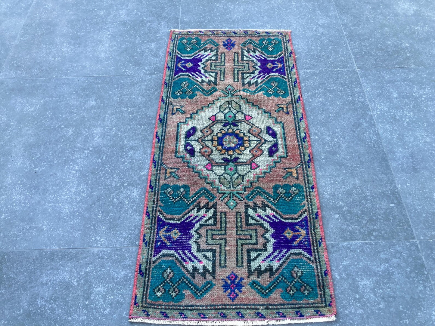 Vintage Turkish Mini Rug 1.4 x 3.2 ft