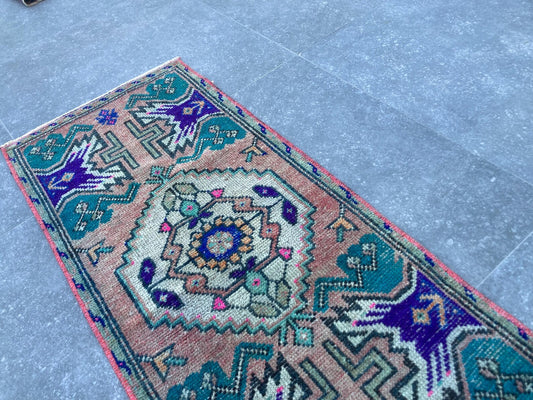 Vintage Turkish Mini Rug 1.4 x 3.2 ft