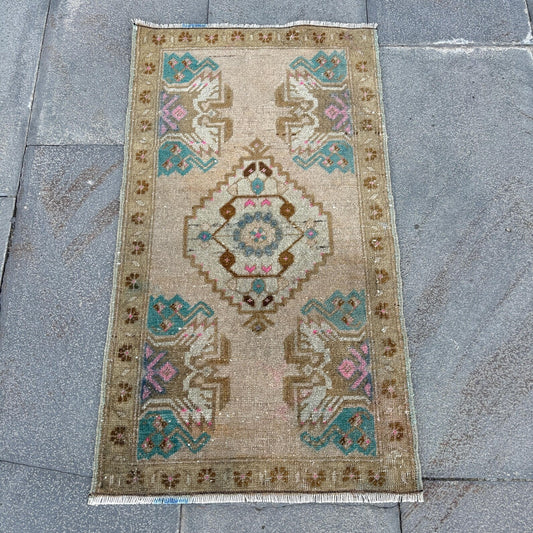 Vintage Turkish Mini Rug 1.5 x 2.6 ft