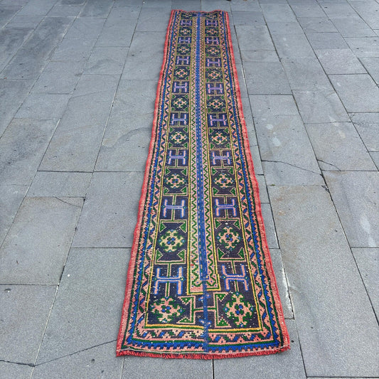 Vintage Turkish Runner Rug 2 x 11.1 ft