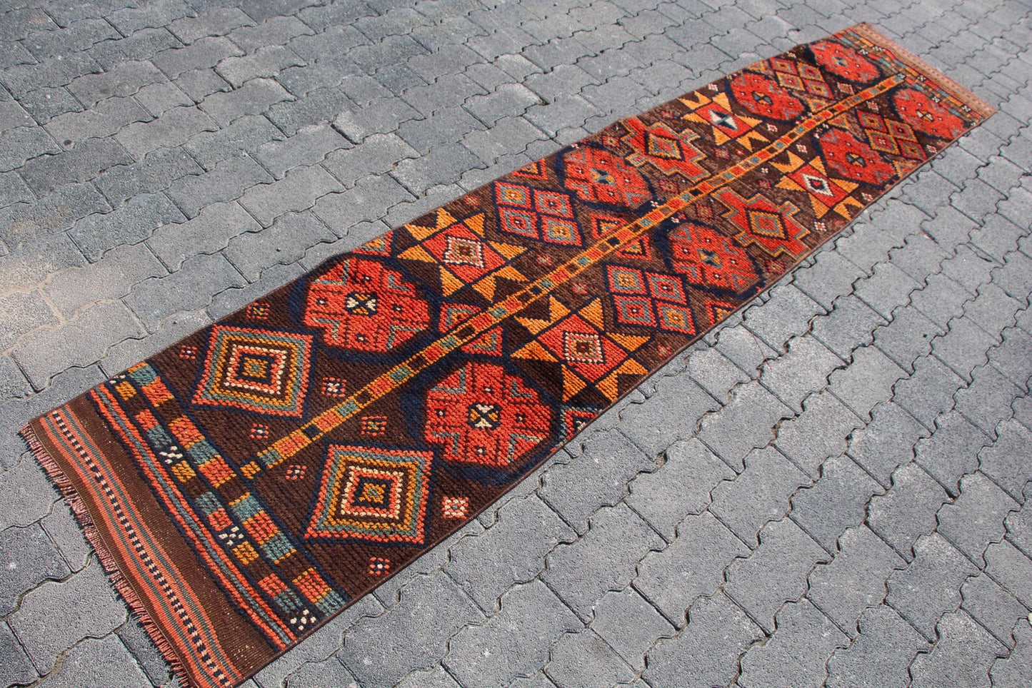 Vintage Turkish Runner Rug 1.8 x 9.7 ft