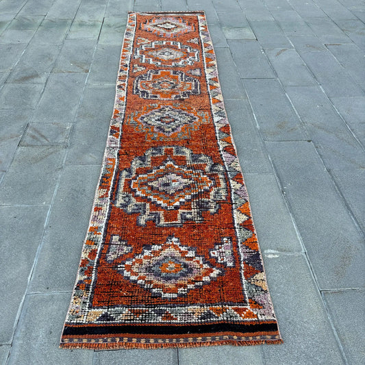Vintage Turkish Runner Rug 2.7 x 12 ft
