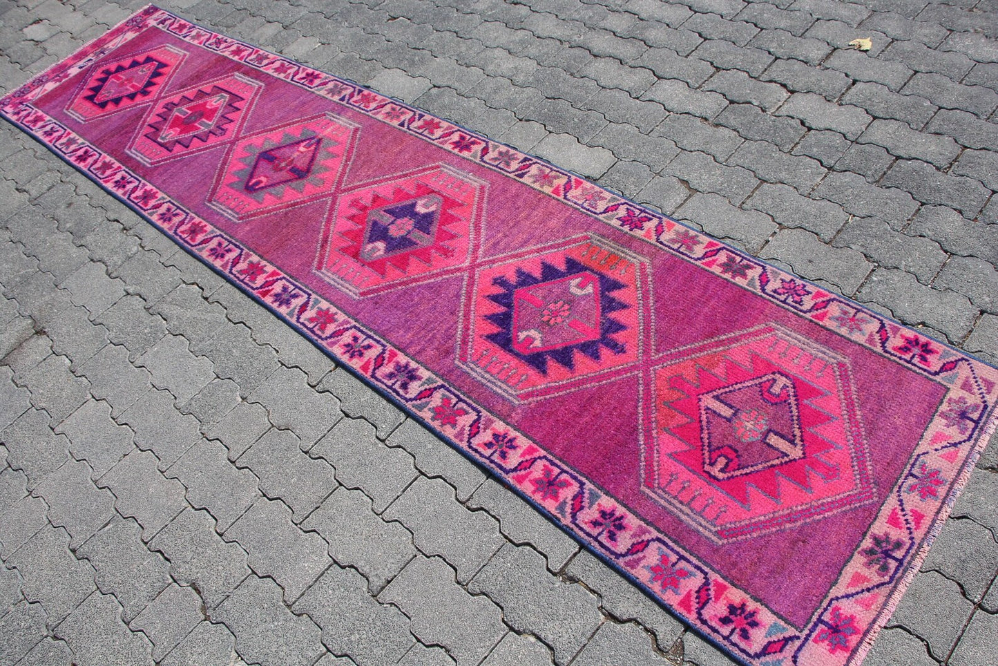 Vintage Turkish Runner Rug 2.3 x 10 ft