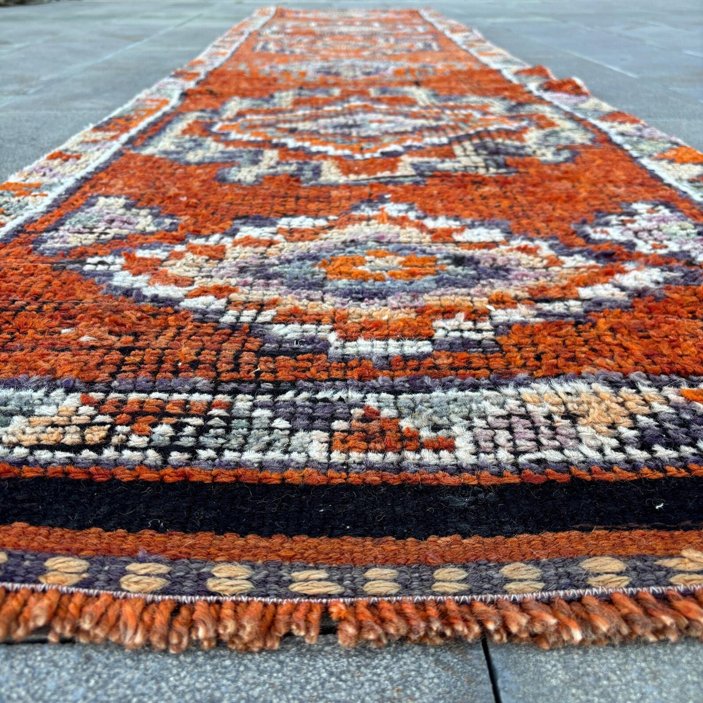 Vintage Turkish Runner Rug 2.7 x 12 ft