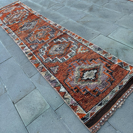 Vintage Turkish Runner Rug 2.7 x 12 ft