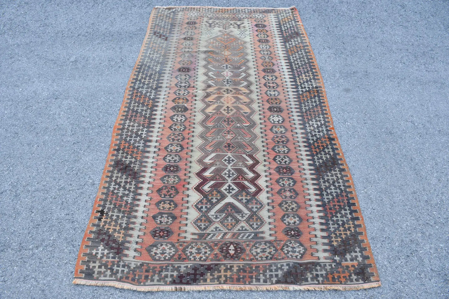 Vintage Turkish Accent Area rug 3.9 x 7.1 ft