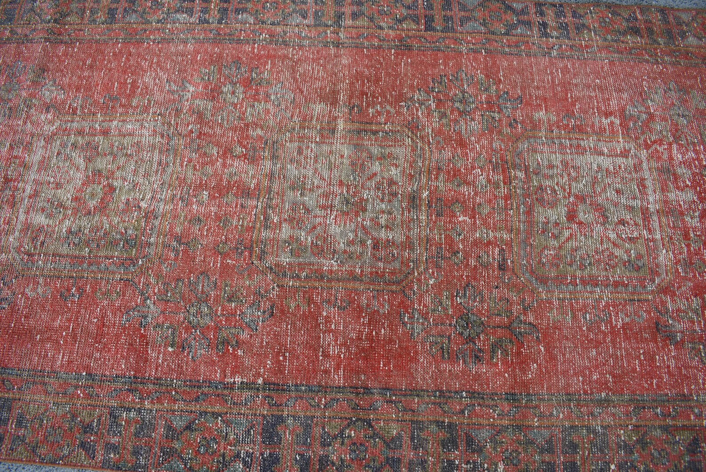 Vintage Turkish Accent Area rug 3.8 x 10.2 ft