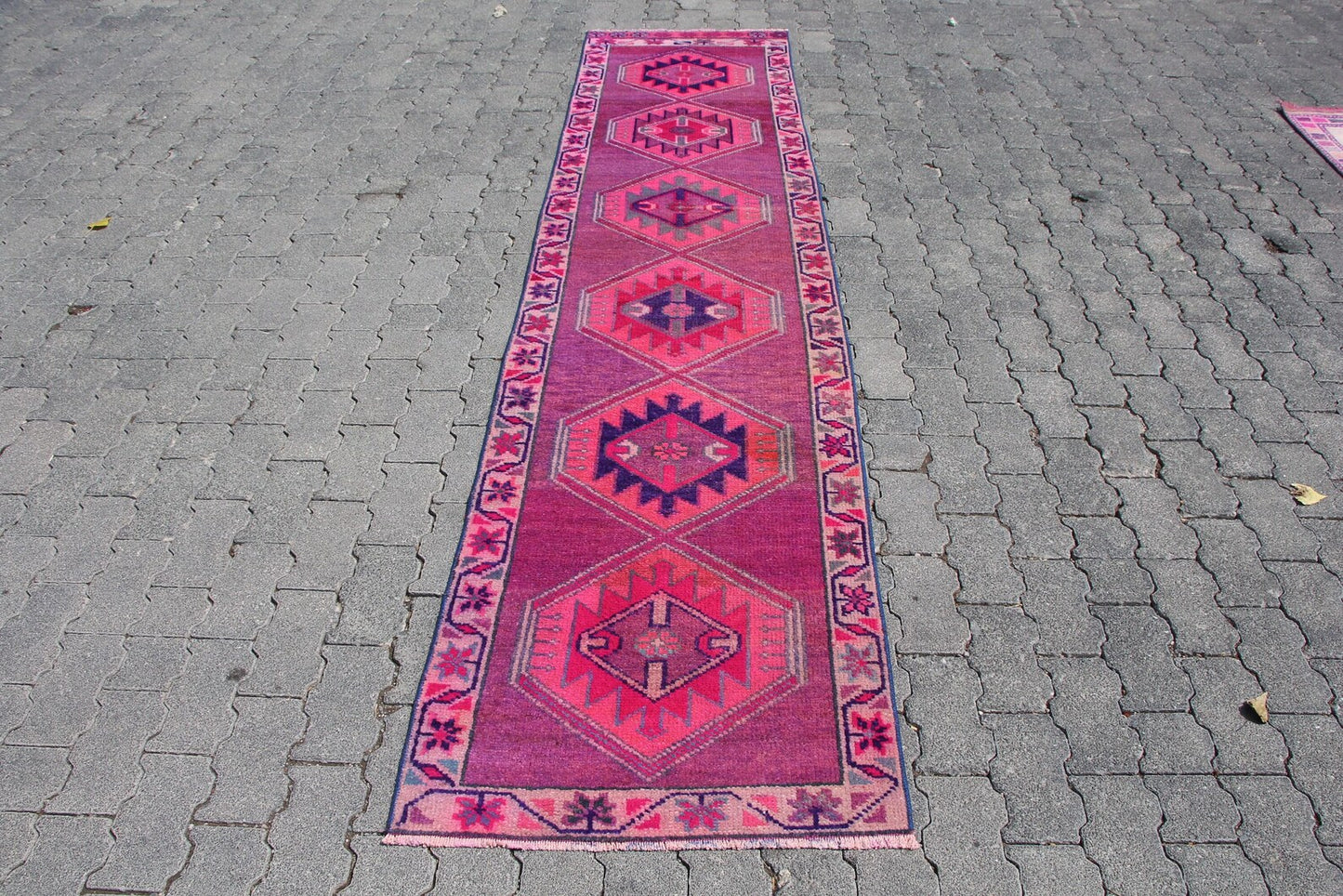 Vintage Turkish Runner Rug 2.3 x 10 ft