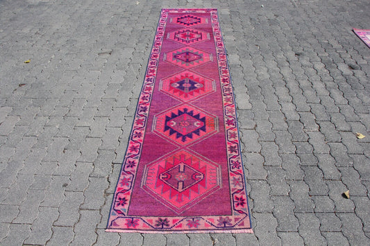 Vintage Turkish Runner Rug 2.3 x 10 ft