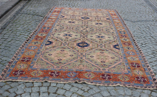 XL Vintage Soumak Accent Area Rug 7 x 13 ft