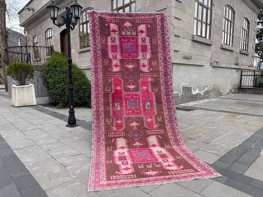 Vintage Turkish Accent Area rug 4.2 x 9.8 ft